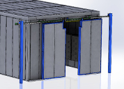 3D CAD rendering of an RTT industrial oven featuring sliding solid double doors and insulated panel construction for thermal processing applications.