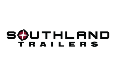 Southland Trailers logo featuring bold black lettering with a red and white compass icon on a white background.